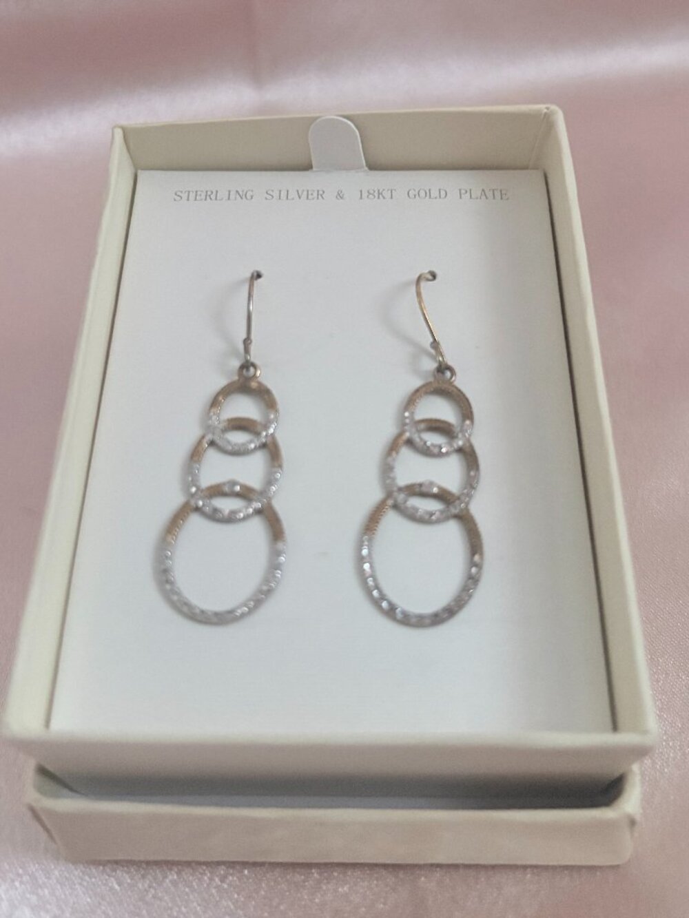 NIB Mom Jordan 18K Gold Plated 925 Sterling Silver Tiered Hoop Dangle Earrings